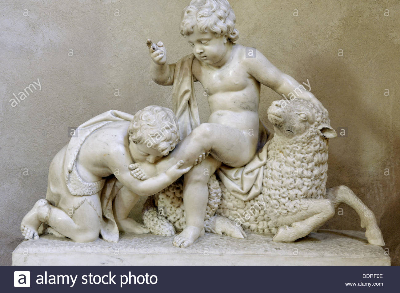 Jesuskind und Johannes der Täufer. Marmorskulptur, 16. Jahrhundert